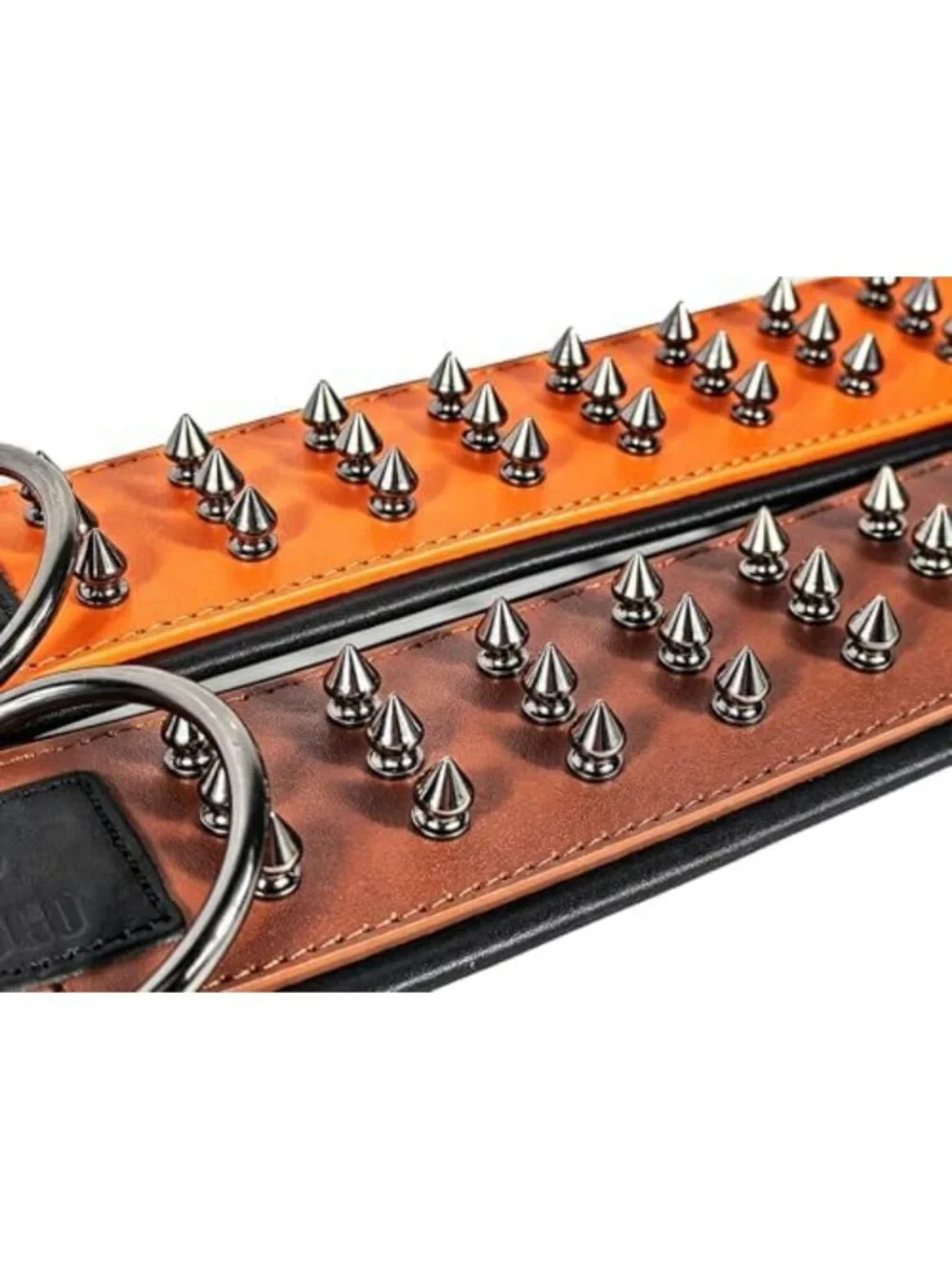 Luxury Padded Orange Spiked Genuine Leather Dog Collar - Stylish & Durable L